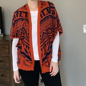 Navy and Orange Print Cardigan